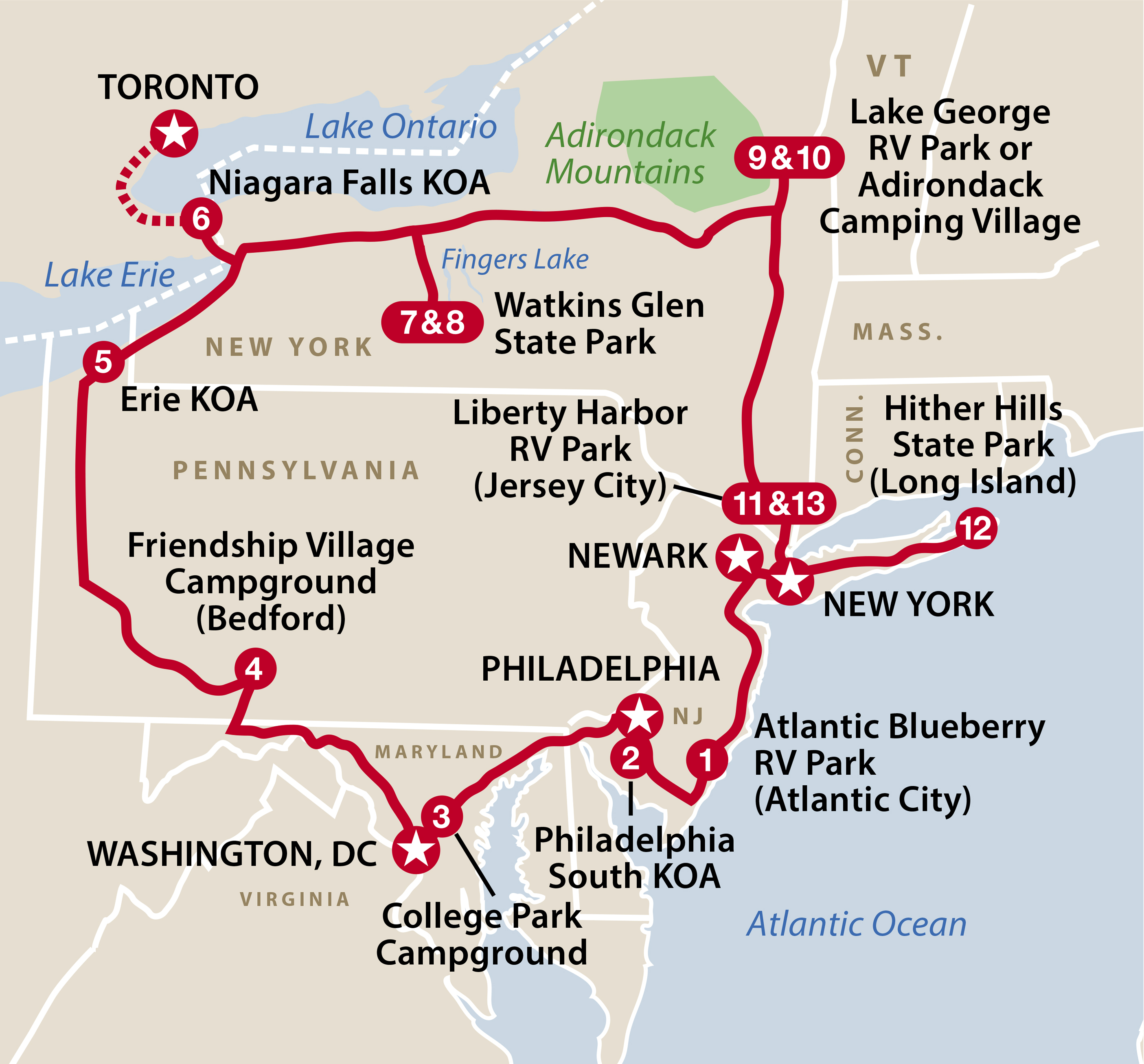 Mapa ruta Northeast Cities and More